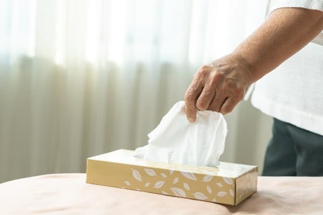A box of facial and nose tissues